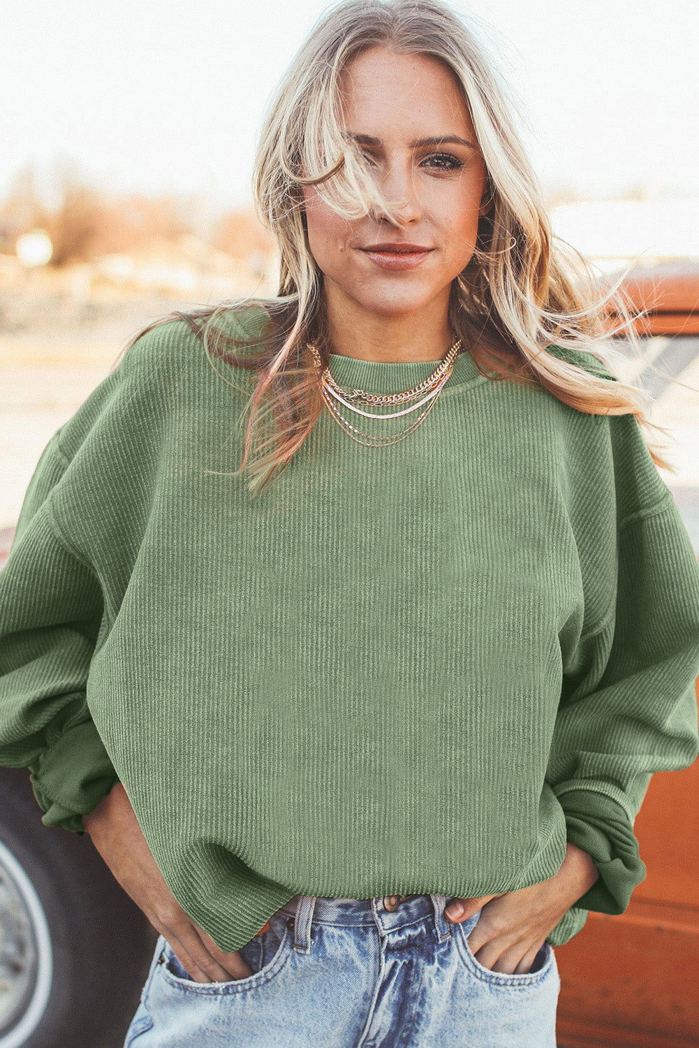 Dark Grey Drop Sleeve Crinkle Rib Oversized Sweatshirt