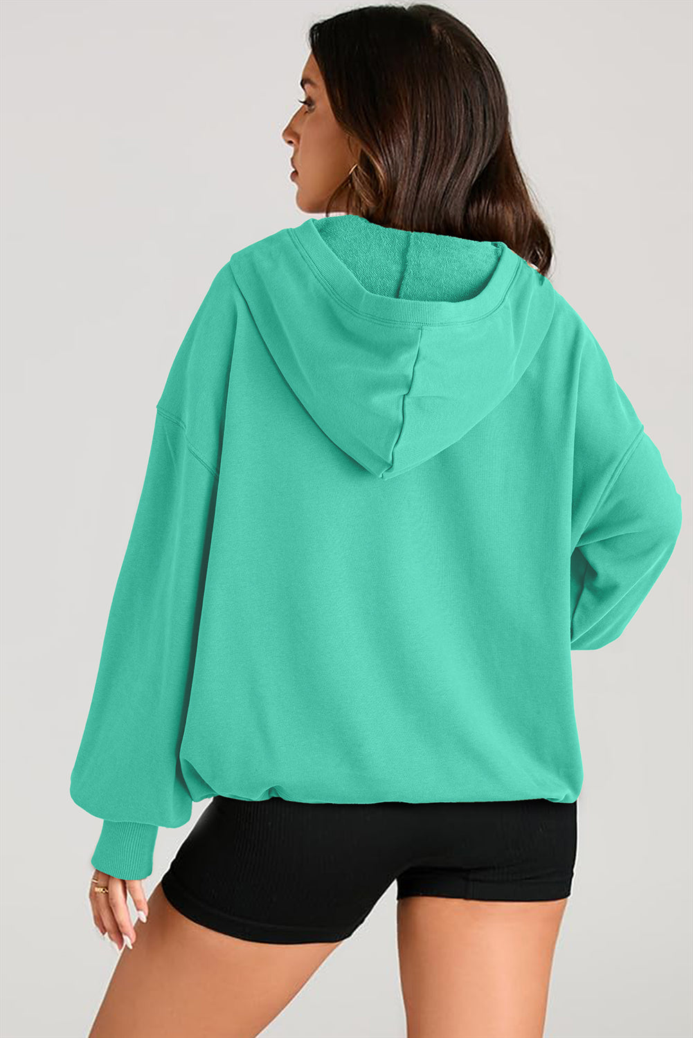 Aruba Blue Kangaroo Pocket Half Zipper Oversized Hoodie