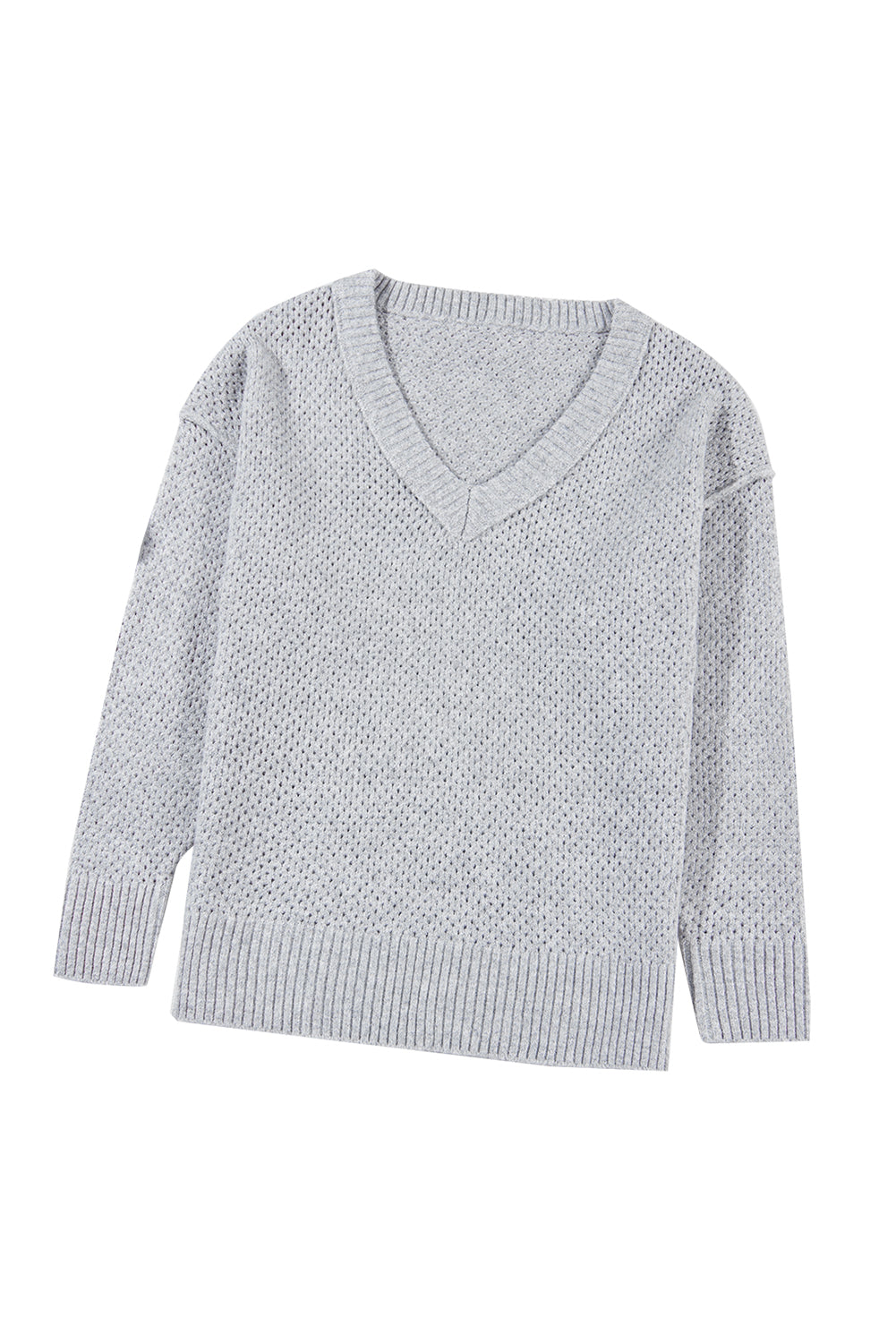 Light Grey Plain Oversized Hollowed Knit Sweater