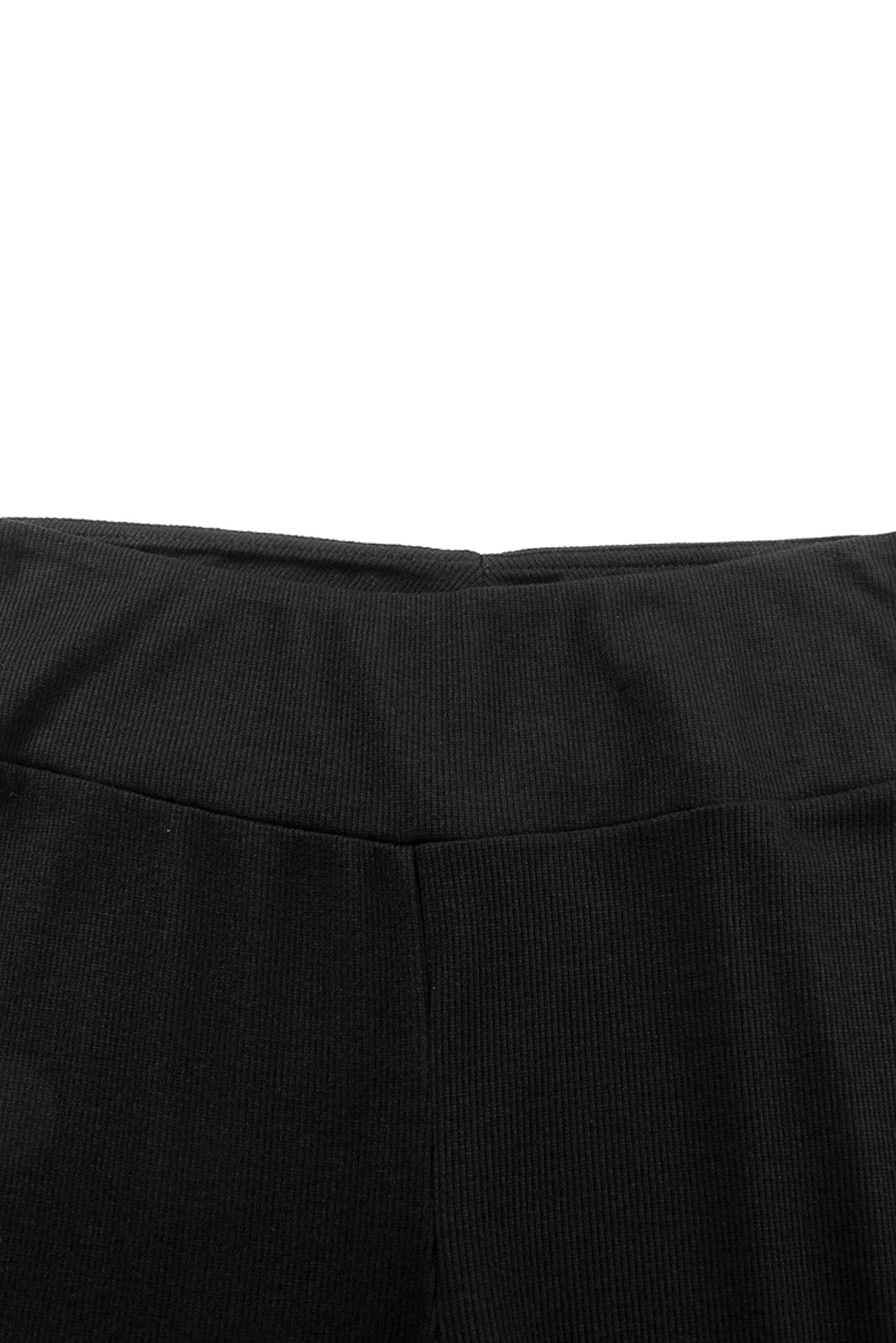 Black Casual Slit Rib Knit High Waisted Leggings