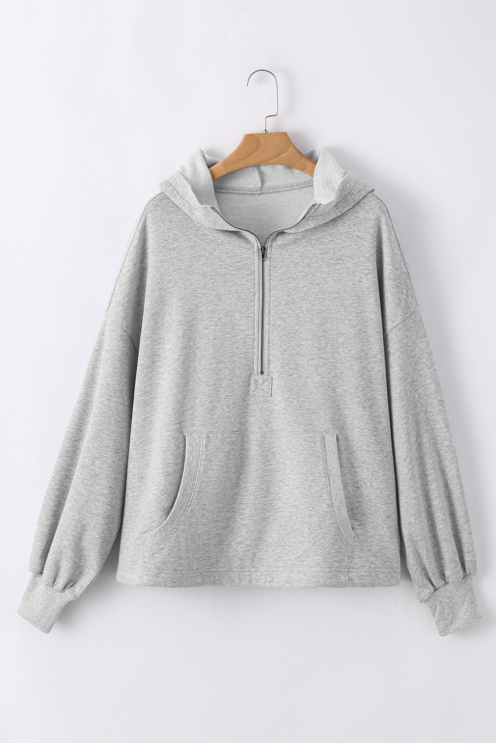Aruba Blue Kangaroo Pocket Half Zipper Oversized Hoodie