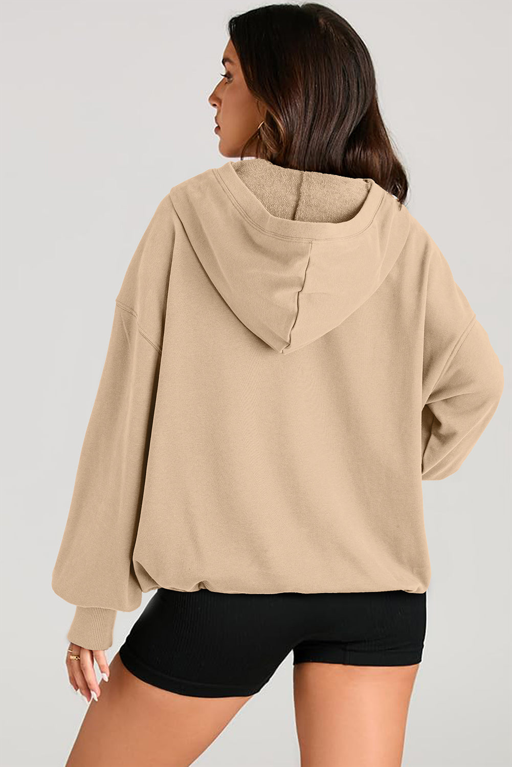 Aruba Blue Kangaroo Pocket Half Zipper Oversized Hoodie