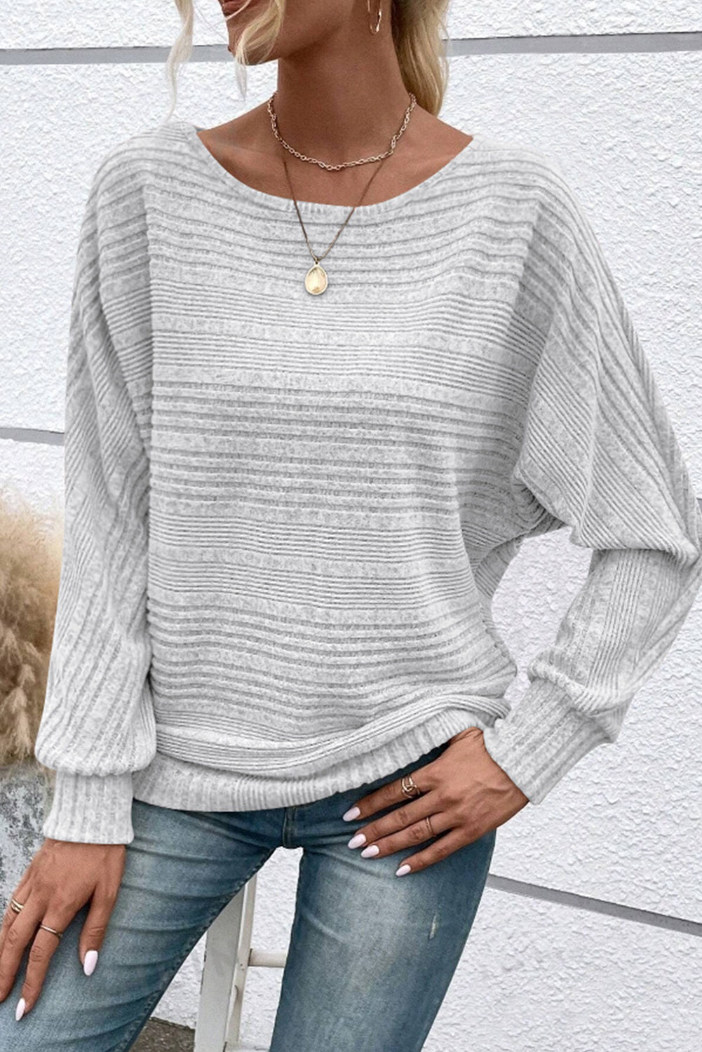 Burgundy Pit Stripe Batwing Sleeve Top