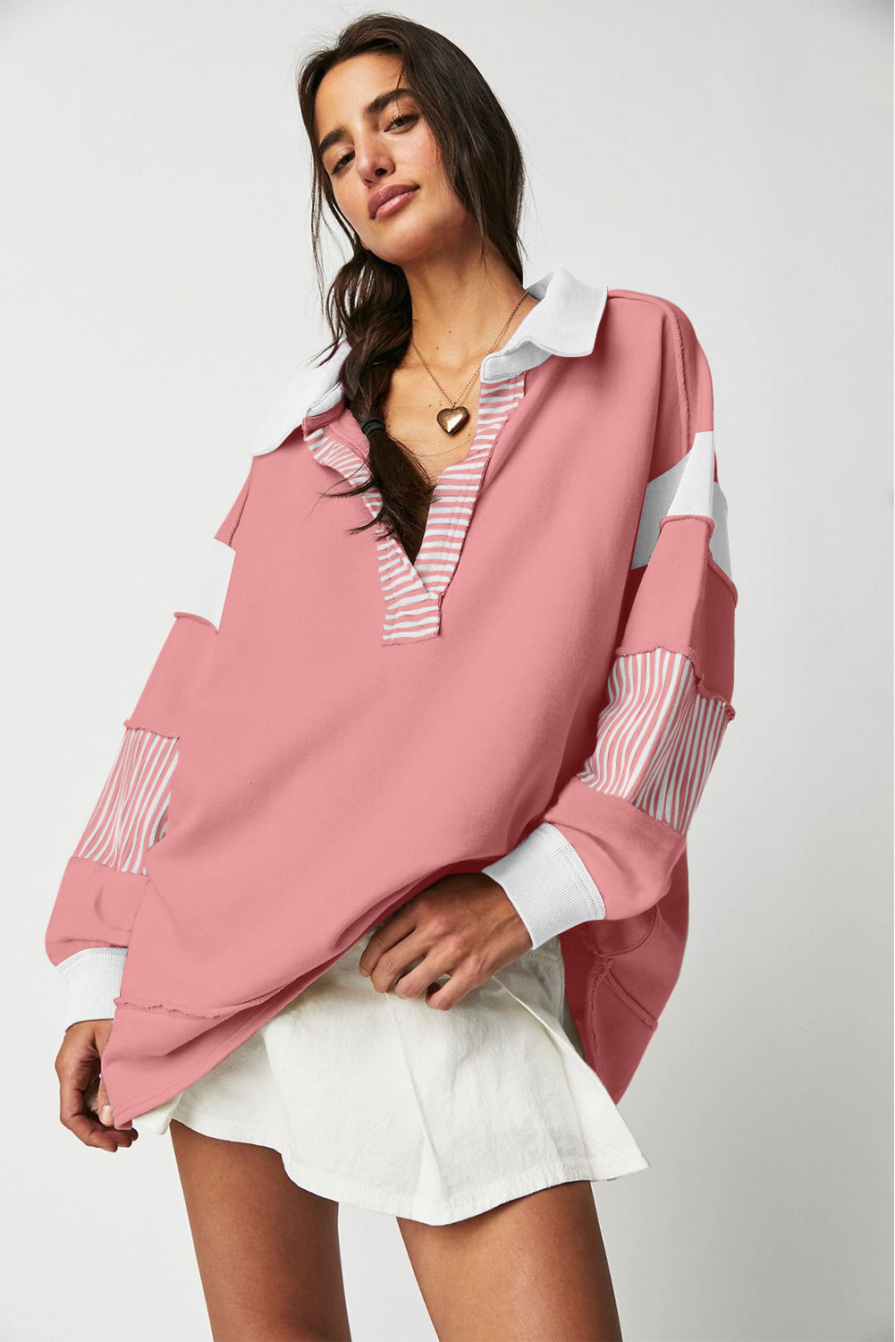 Black Striped Patchwork Collar Sweatshirt