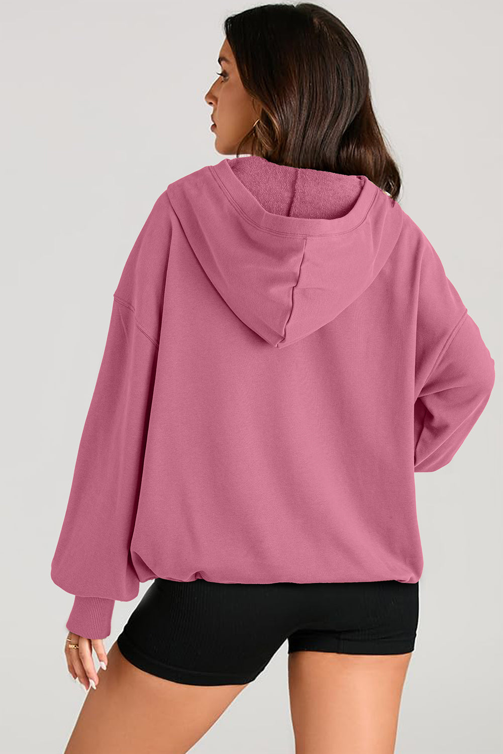 Aruba Blue Kangaroo Pocket Half Zipper Oversized Hoodie