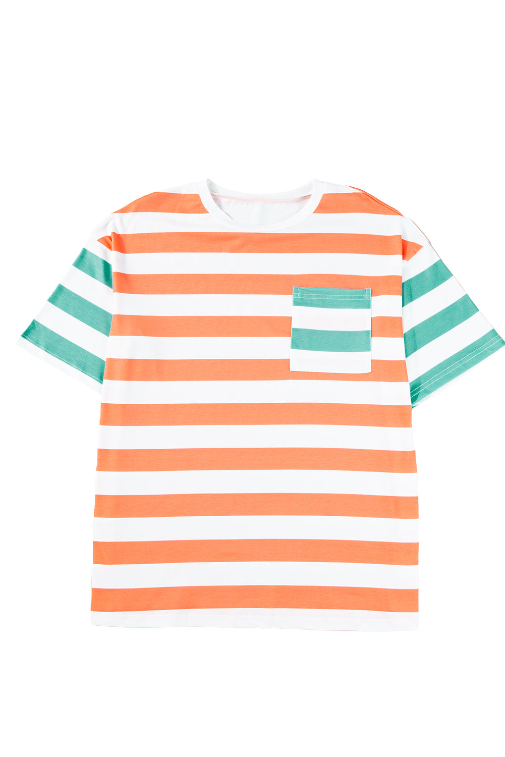 Blue Stripe Patch Pocket Drop Sleeve Slits T Shirt