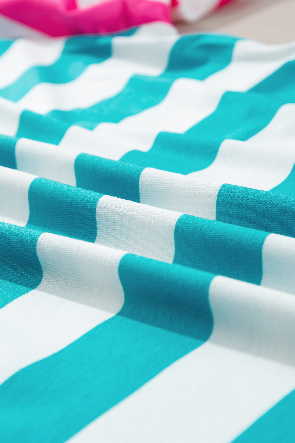 Blue Stripe Patch Pocket Drop Sleeve Slits T Shirt