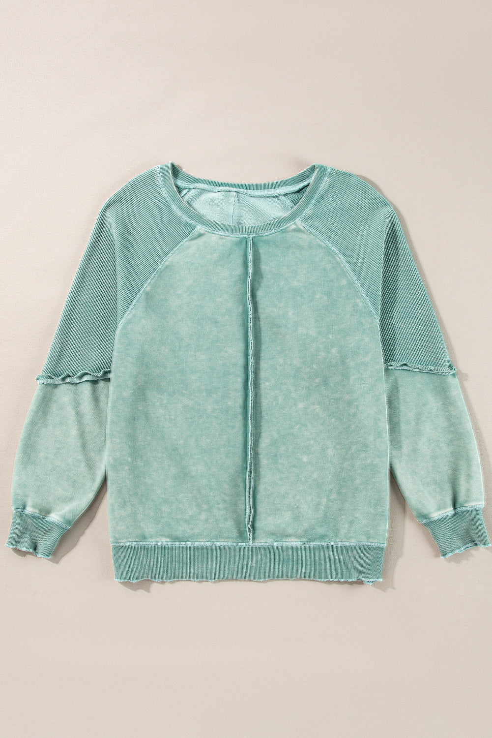 Sail Blue Waffle Knit Patchwork Raglan Sleeve Sweatshirt