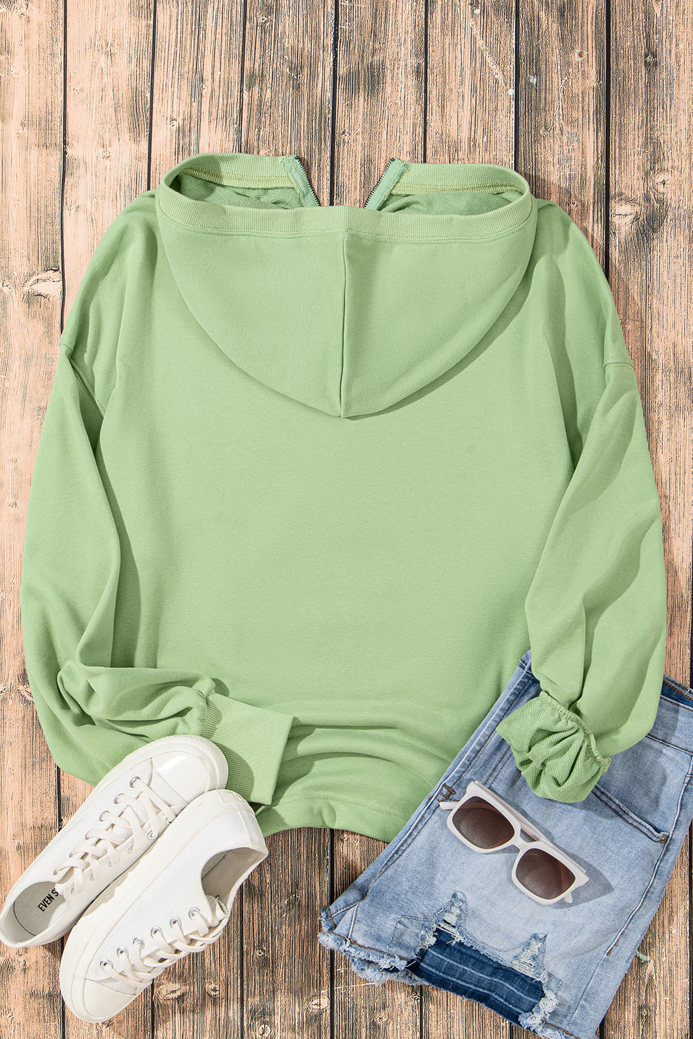Aruba Blue Kangaroo Pocket Half Zipper Oversized Hoodie