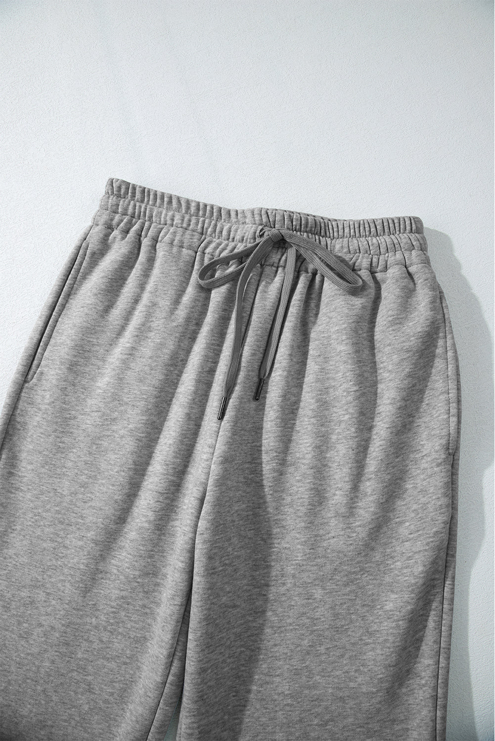 Black Solid Color Fleece Lined Drawstring Waist Pants