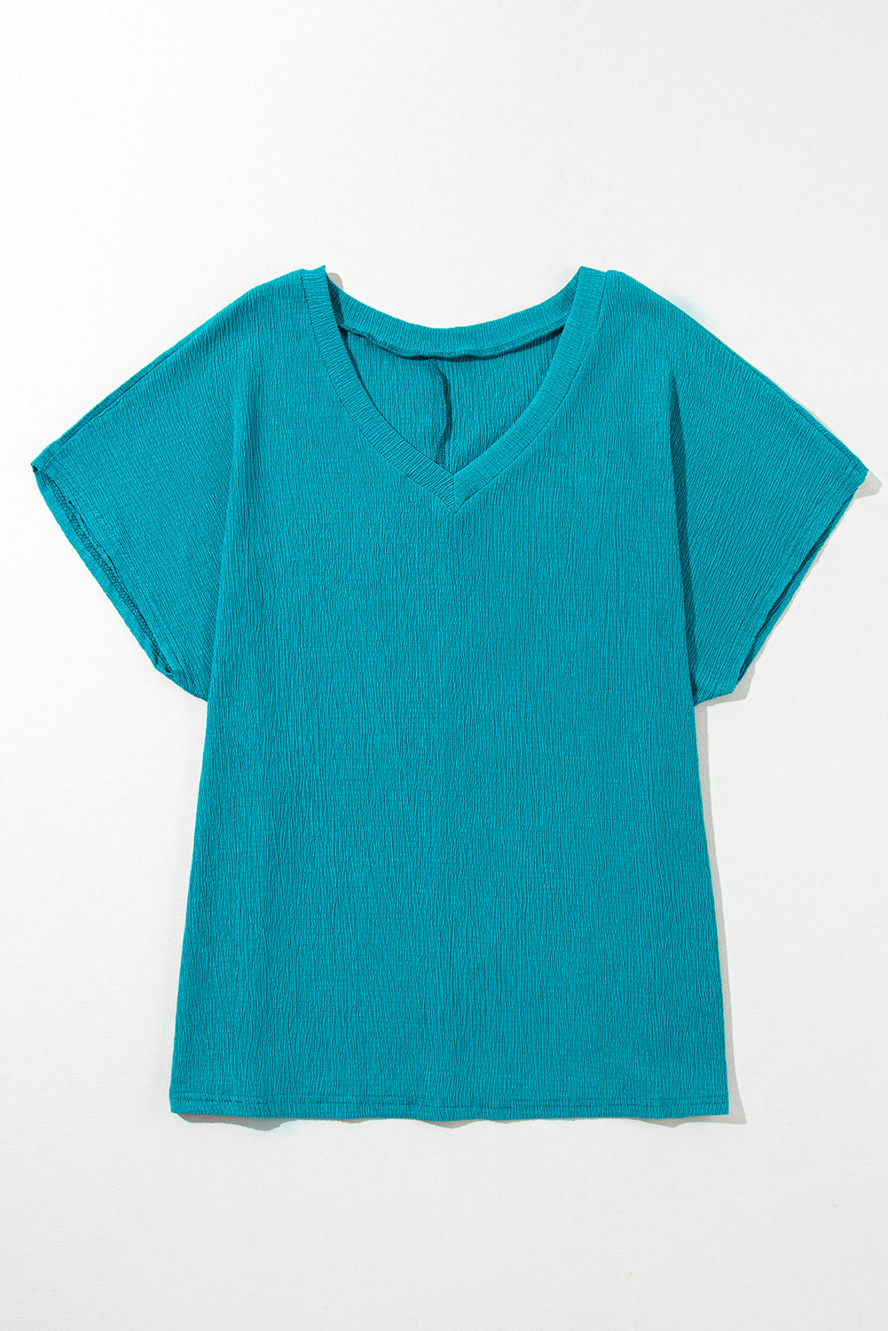 Blue Sapphire Textured V Neck Plus Size Blouse