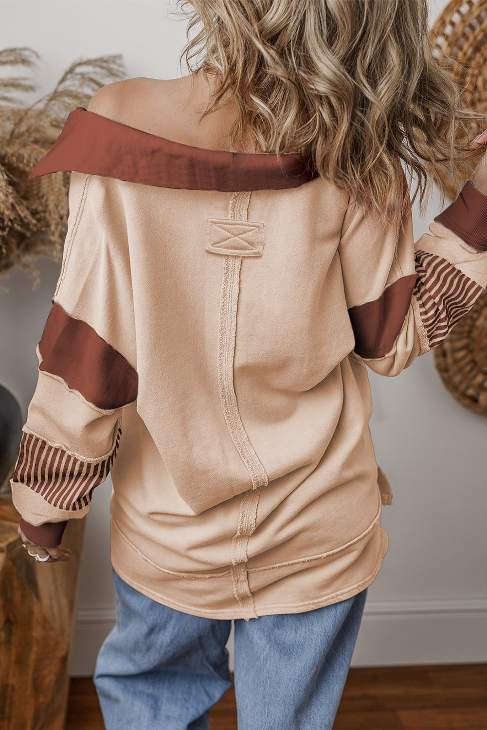 Black Striped Patchwork Collar Sweatshirt