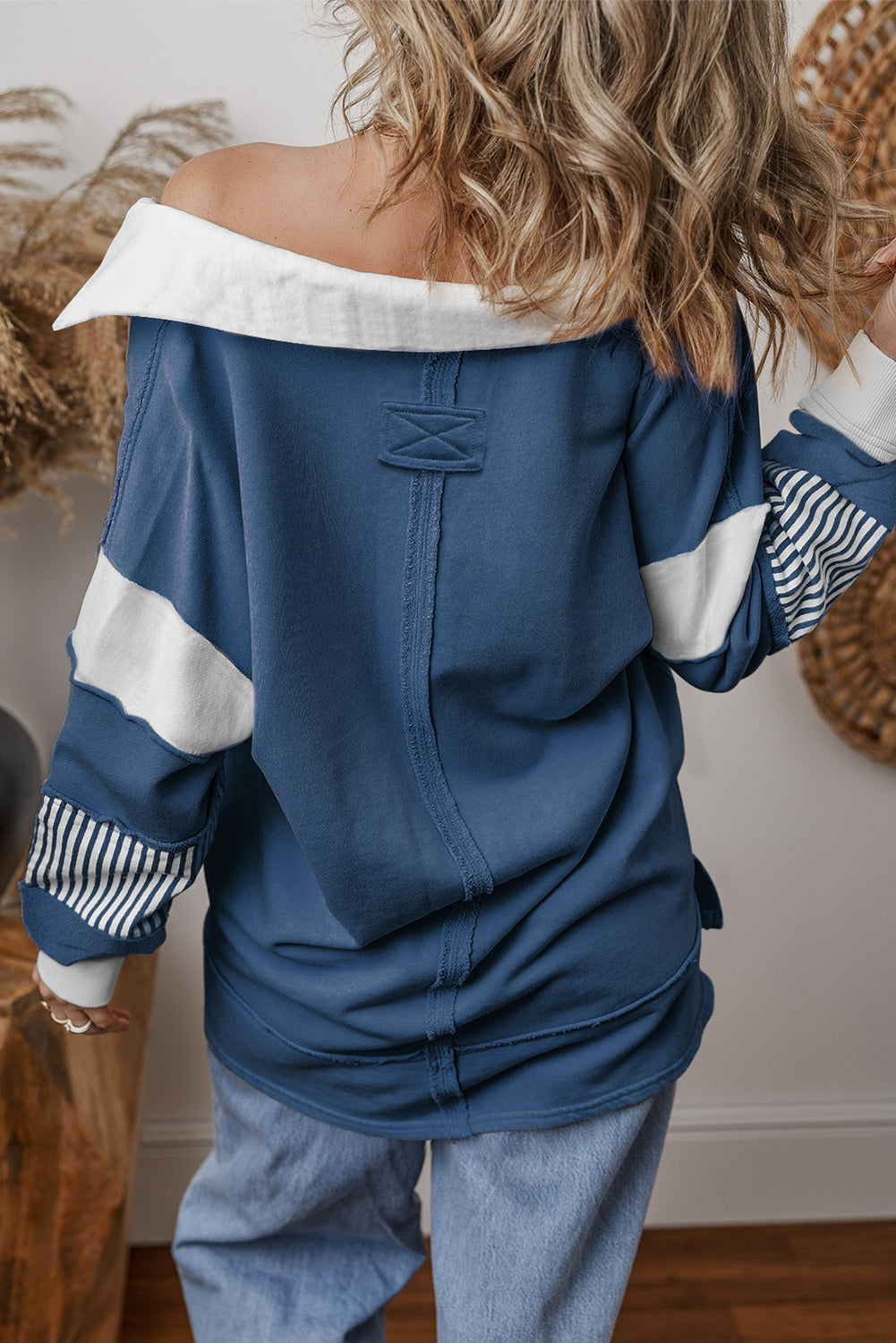 Black Striped Patchwork Collar Sweatshirt
