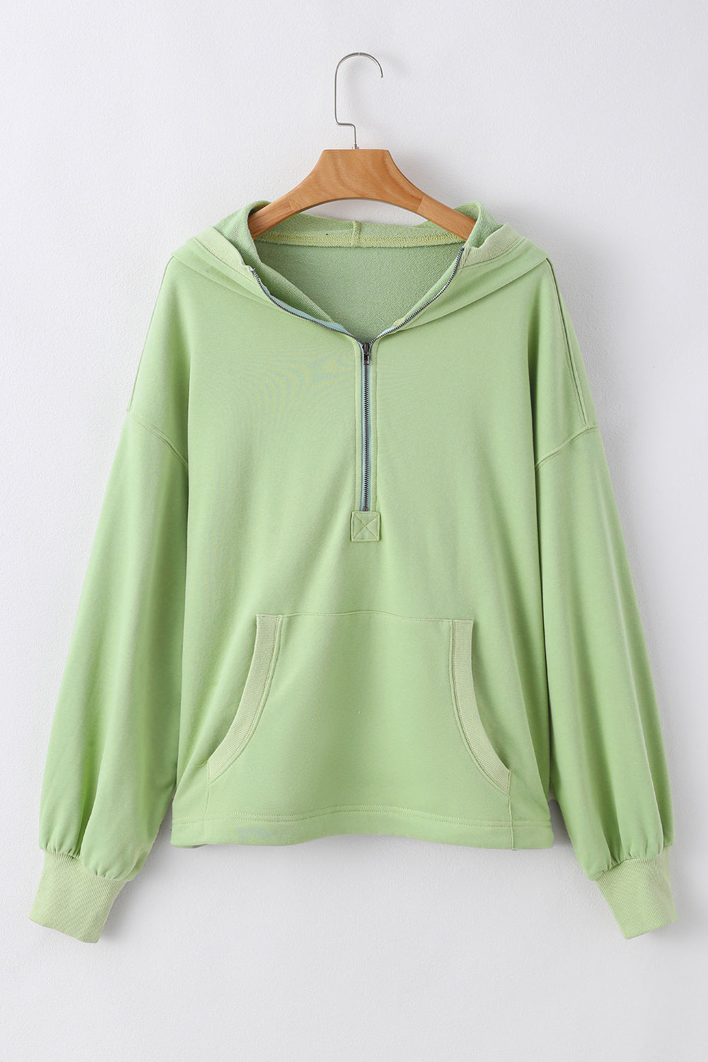 Aruba Blue Kangaroo Pocket Half Zipper Oversized Hoodie