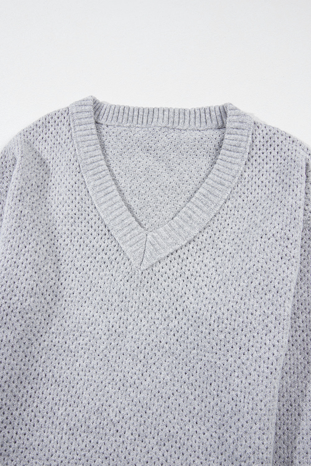 Light Grey Plain Oversized Hollowed Knit Sweater
