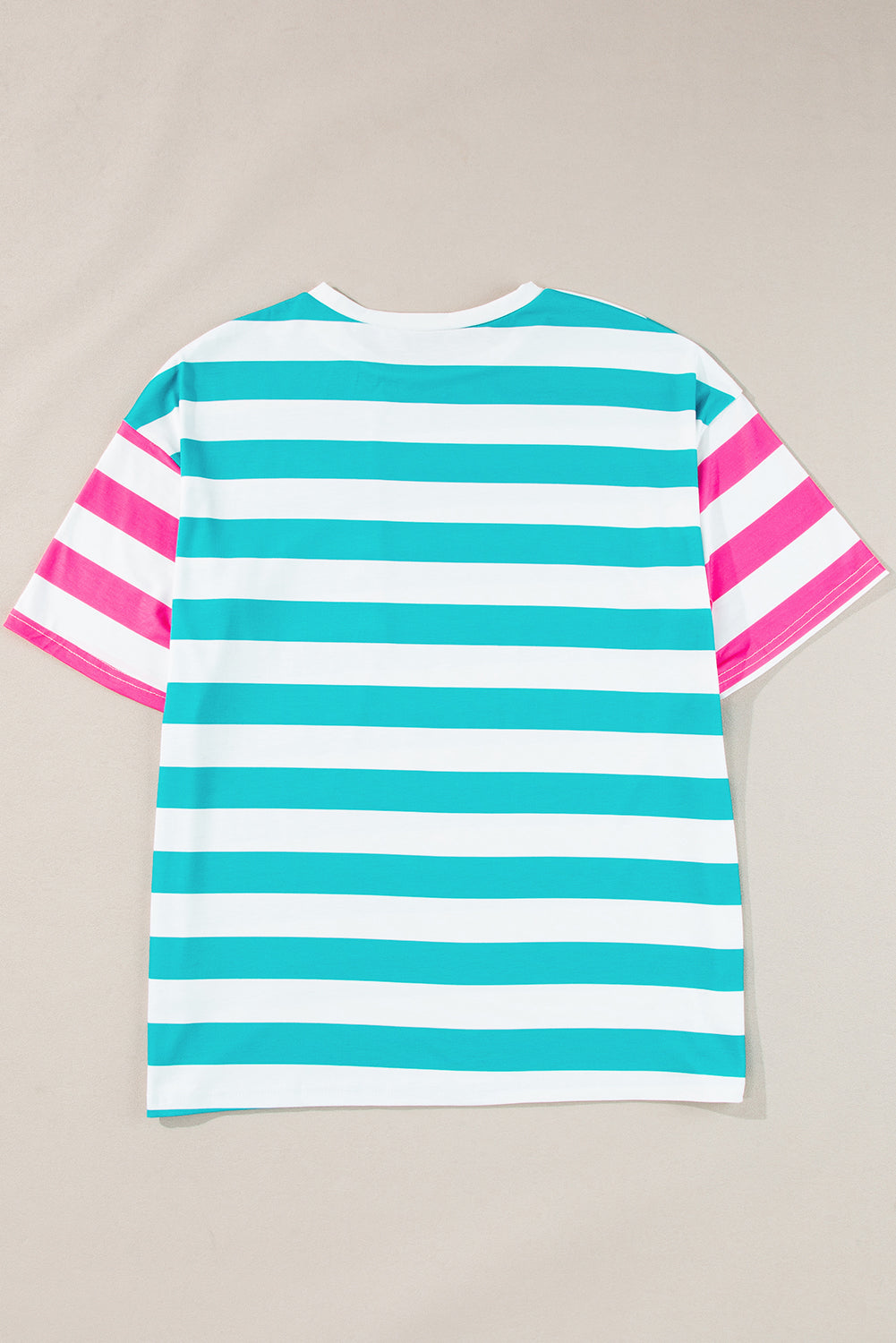 Blue Stripe Patch Pocket Drop Sleeve Slits T Shirt