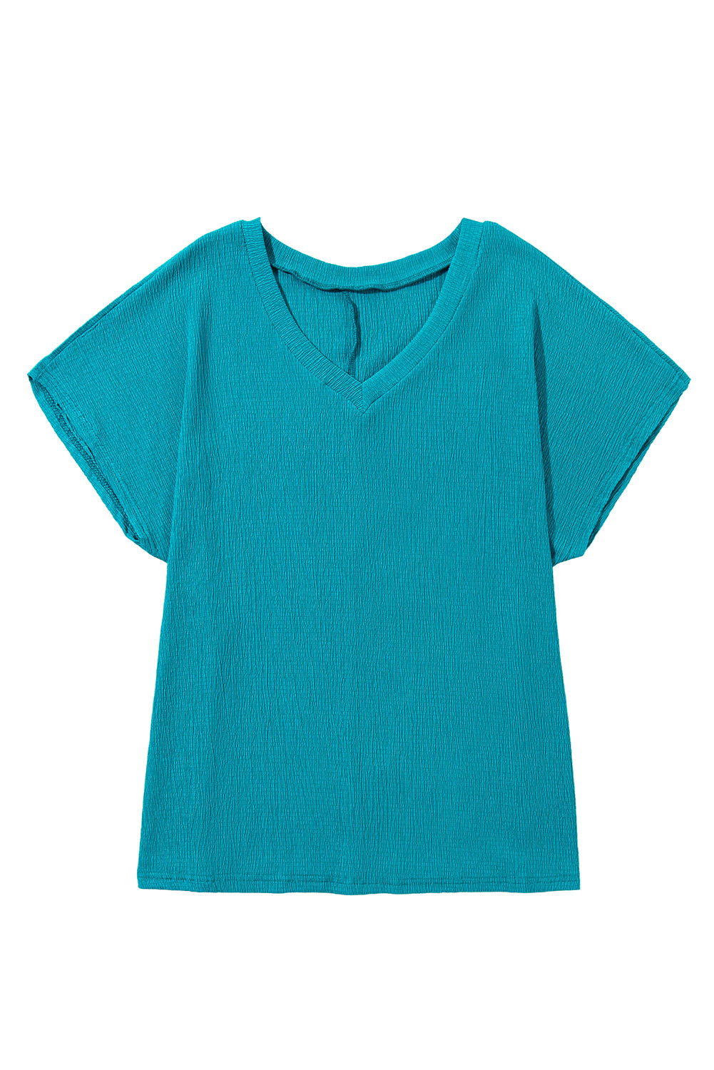 Blue Sapphire Textured V Neck Plus Size Blouse