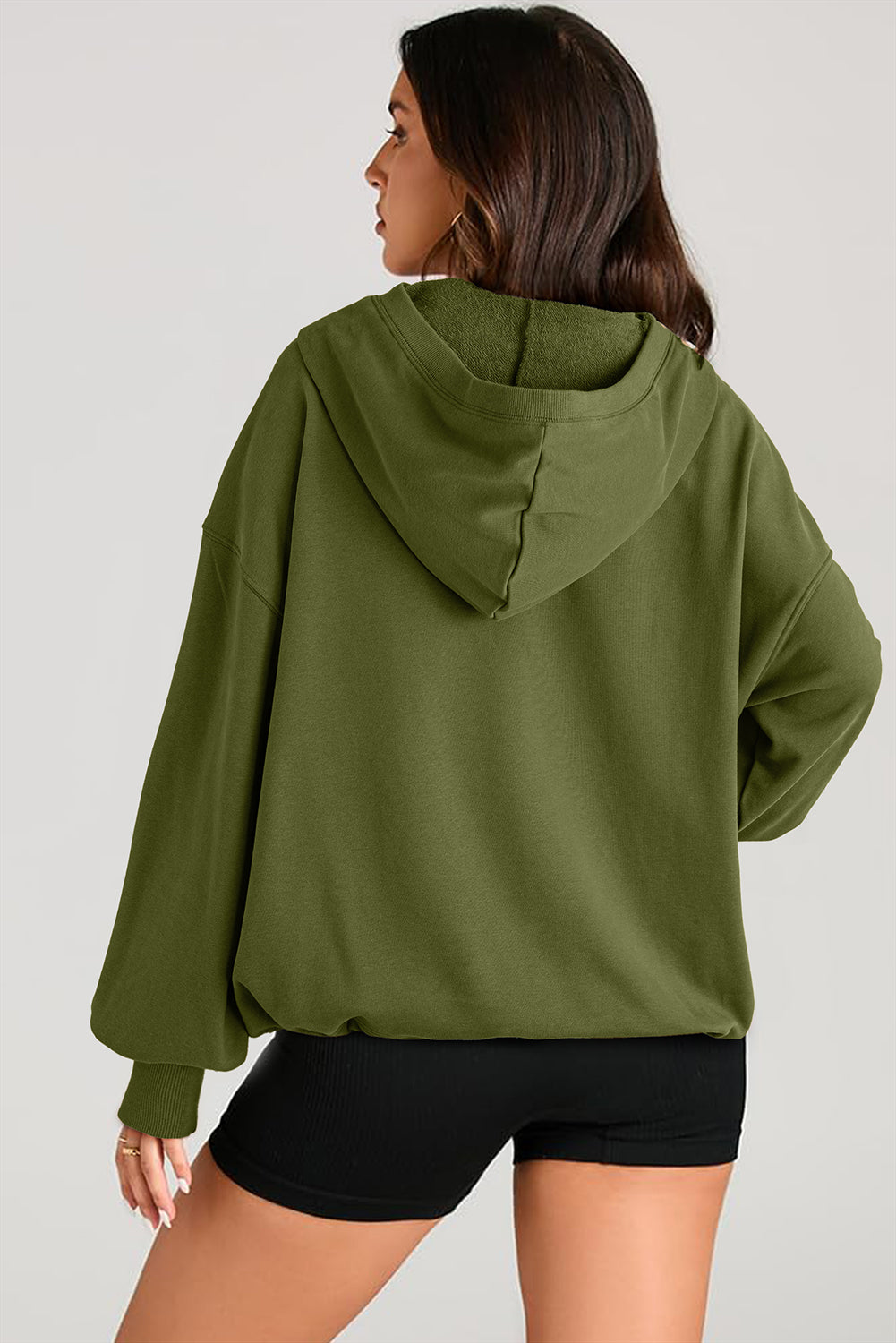 Aruba Blue Kangaroo Pocket Half Zipper Oversized Hoodie