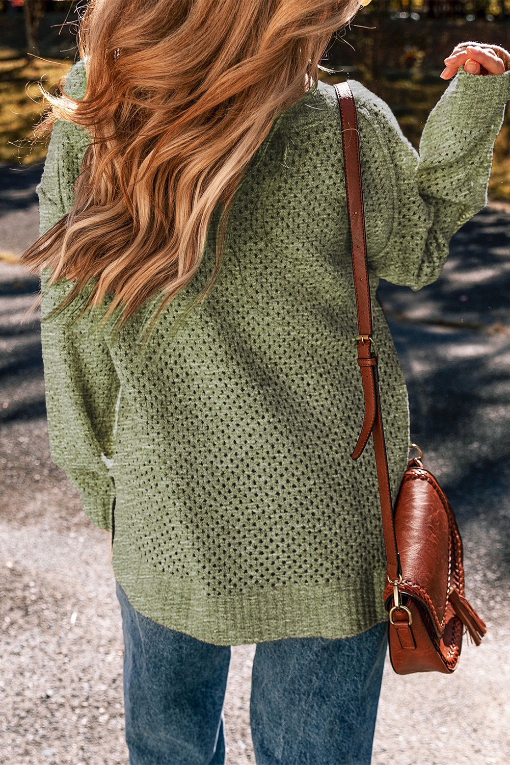 Light Grey Plain Oversized Hollowed Knit Sweater