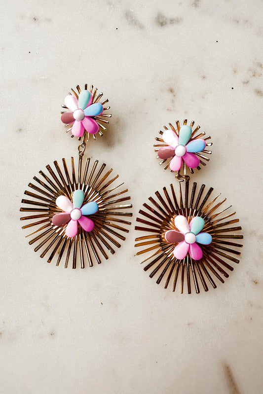 Colorful Flower Gold Plated Dangle Earrings