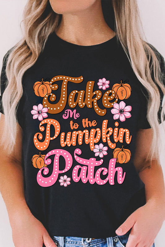 Black Take Me To The Pumpkin Patch Flower Graphic Tee