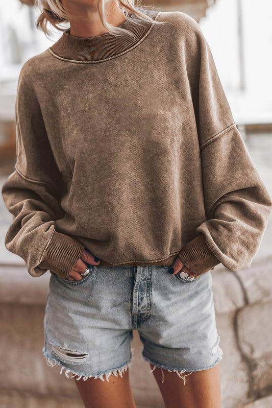 Orange Washed Drop Shoulder Crewneck Pullover Sweatshirt