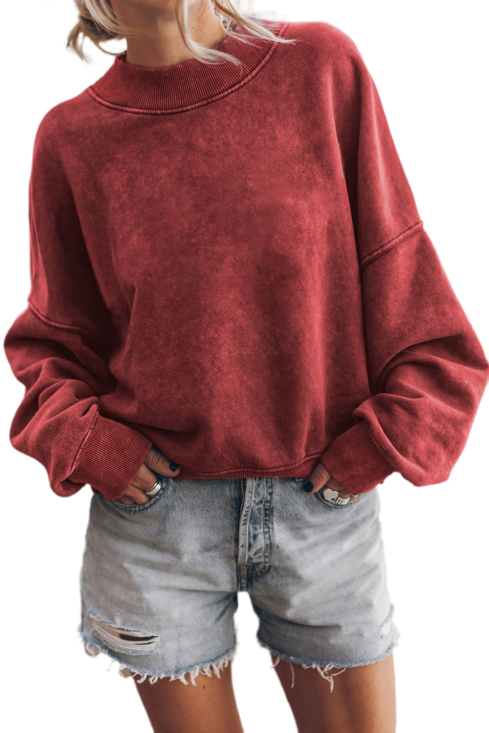 Orange Washed Drop Shoulder Crewneck Pullover Sweatshirt