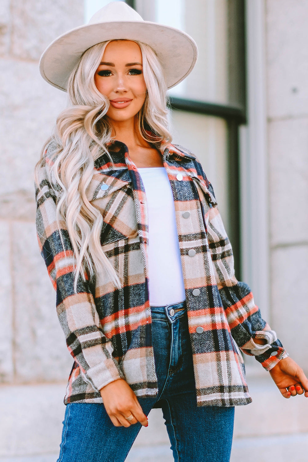 Brown Plaid Button Up Long Sleeve Flannel Shacket