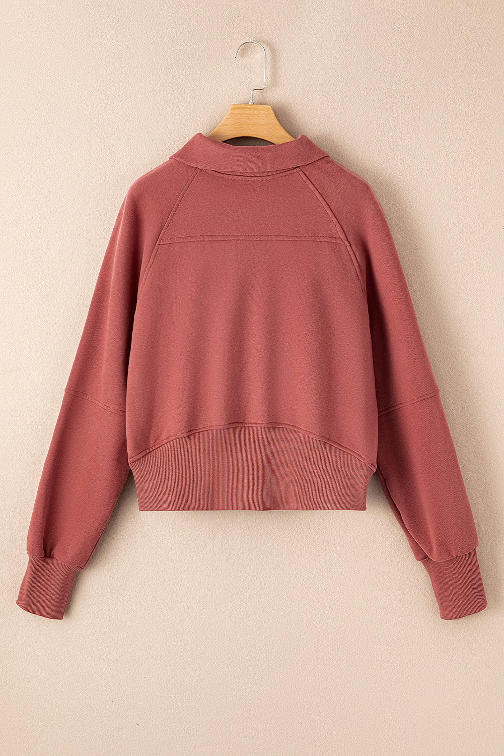 Brown Zip Up Stand Collar Thumbhole Sleeve Sweatshirt