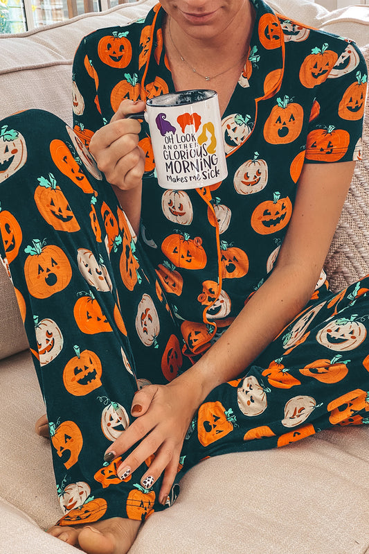 Black Halloween Ghost Short Sleeve Shirt Pajama Set