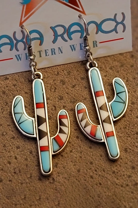 Light Blue Cactus Alloy Dangle Earrings