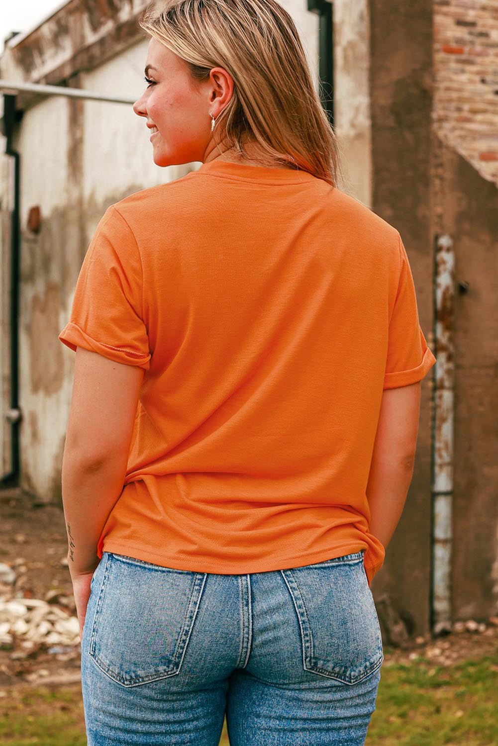 Orange HOWDY FALL Pumpkin Print Crewneck Graphic T Shirt