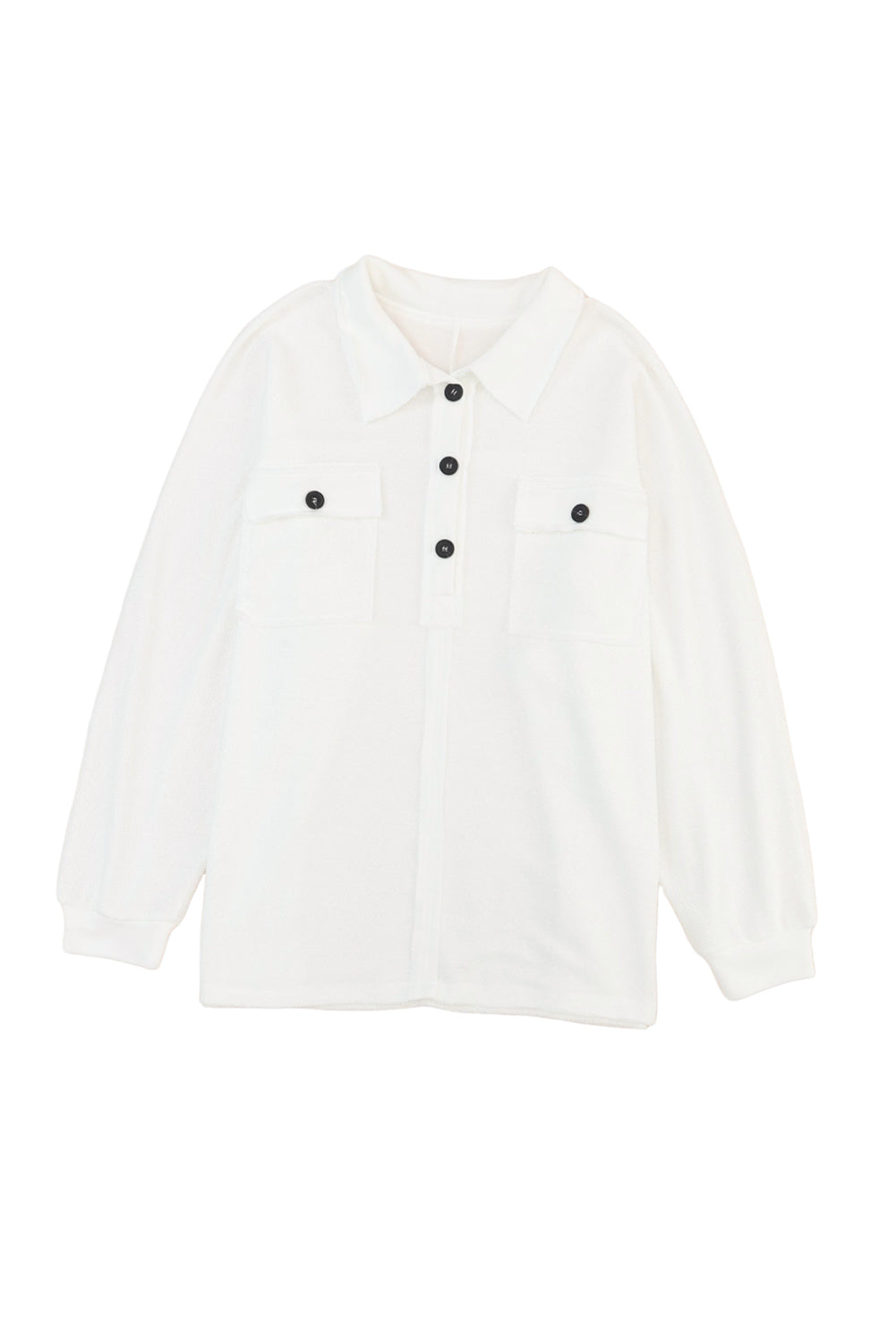 White Plus Size Long Sleeve Flap Pocket Henley Top