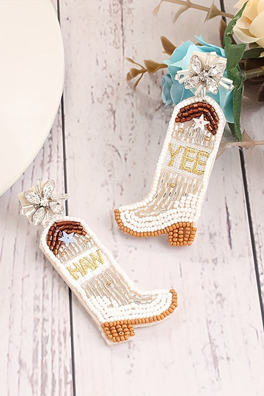 Beige Rice Beaded Boots Dangle Earrings