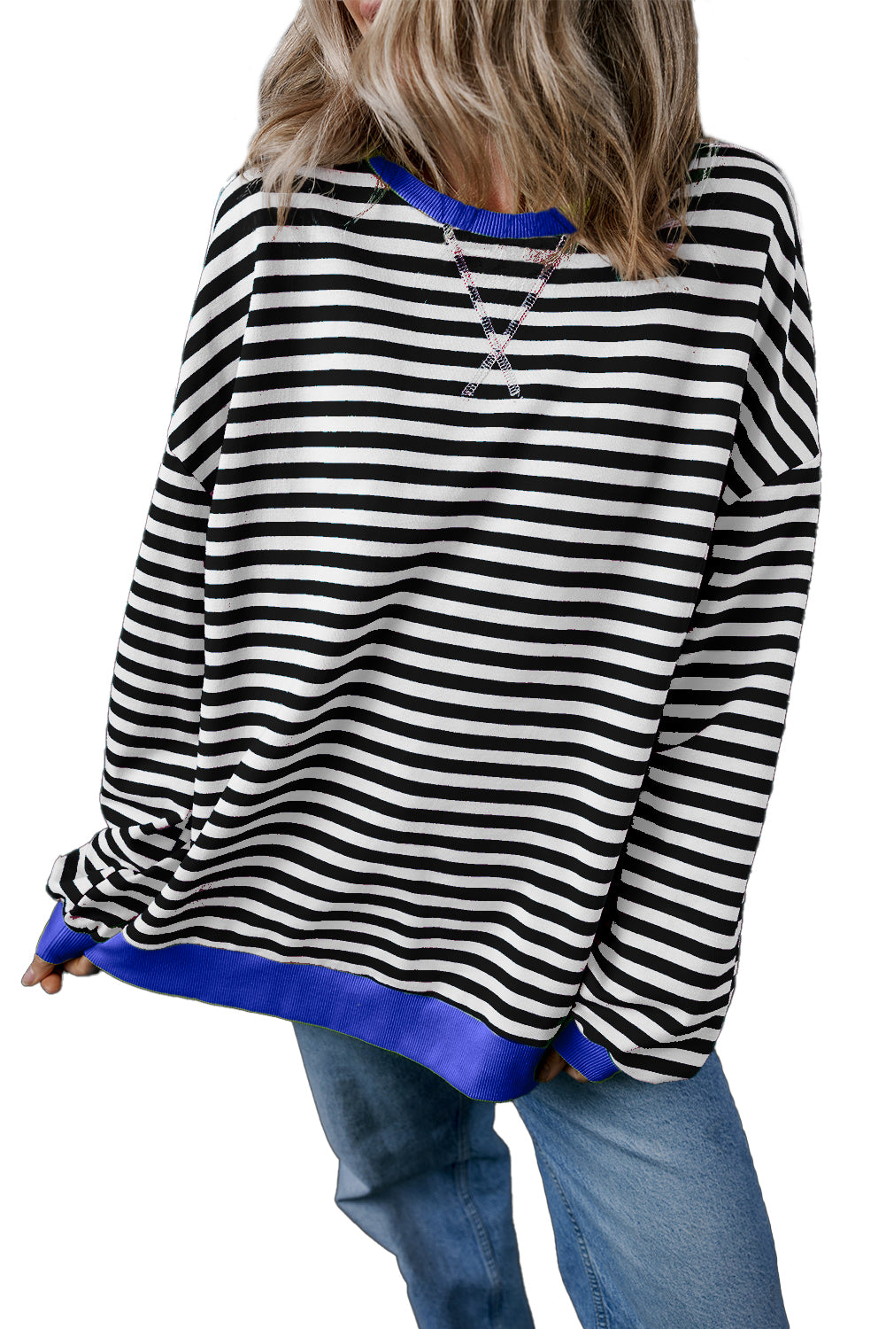 Black Stripe Contrast Edge Cross Seam Oversized Sweatshirt