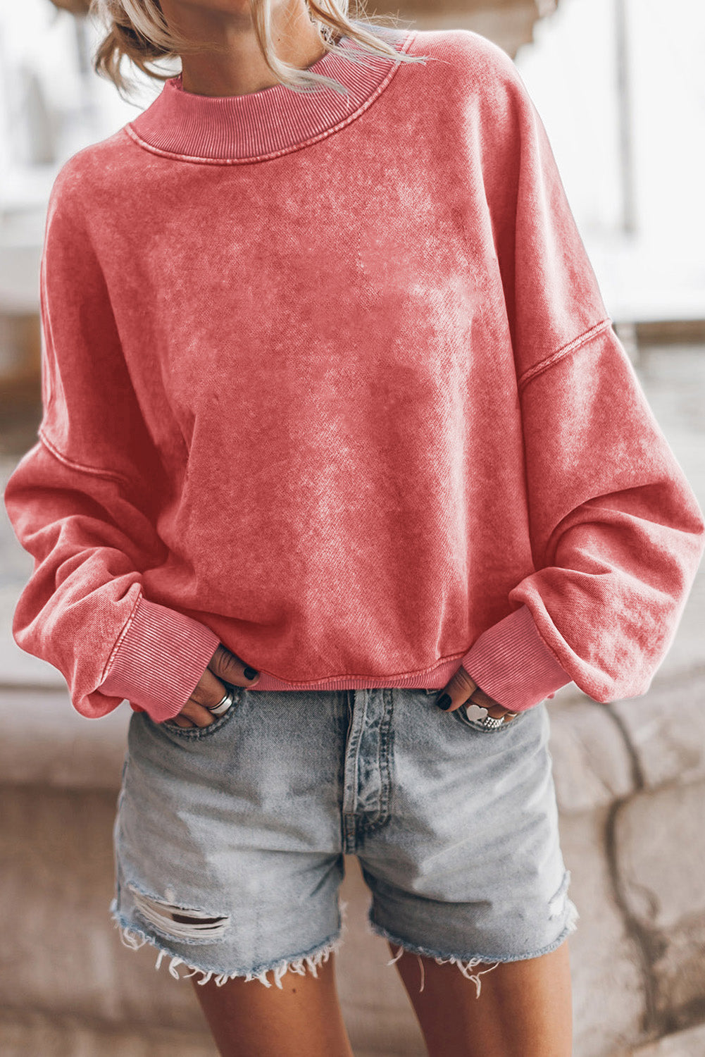 Orange Washed Drop Shoulder Crewneck Pullover Sweatshirt