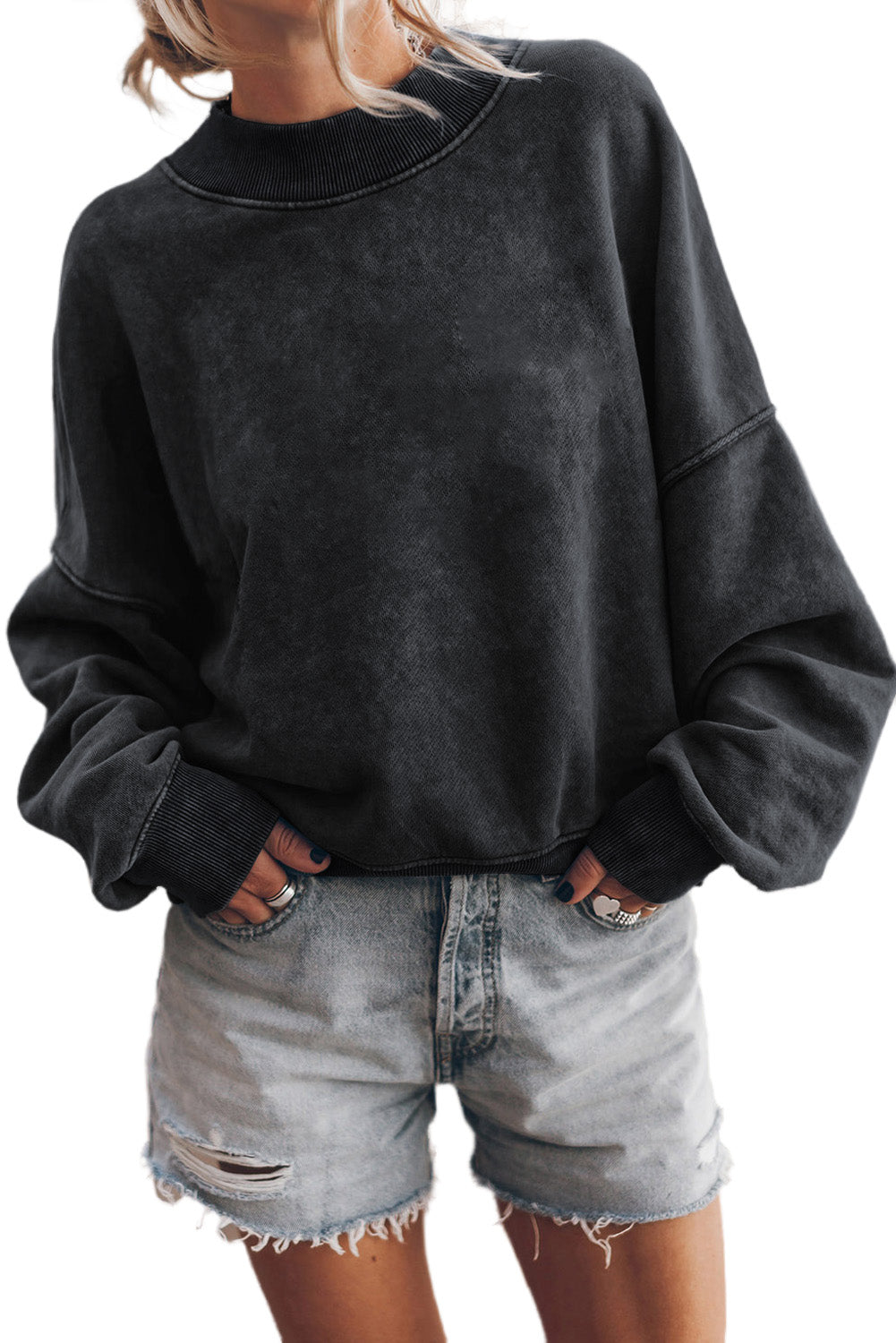 Orange Washed Drop Shoulder Crewneck Pullover Sweatshirt