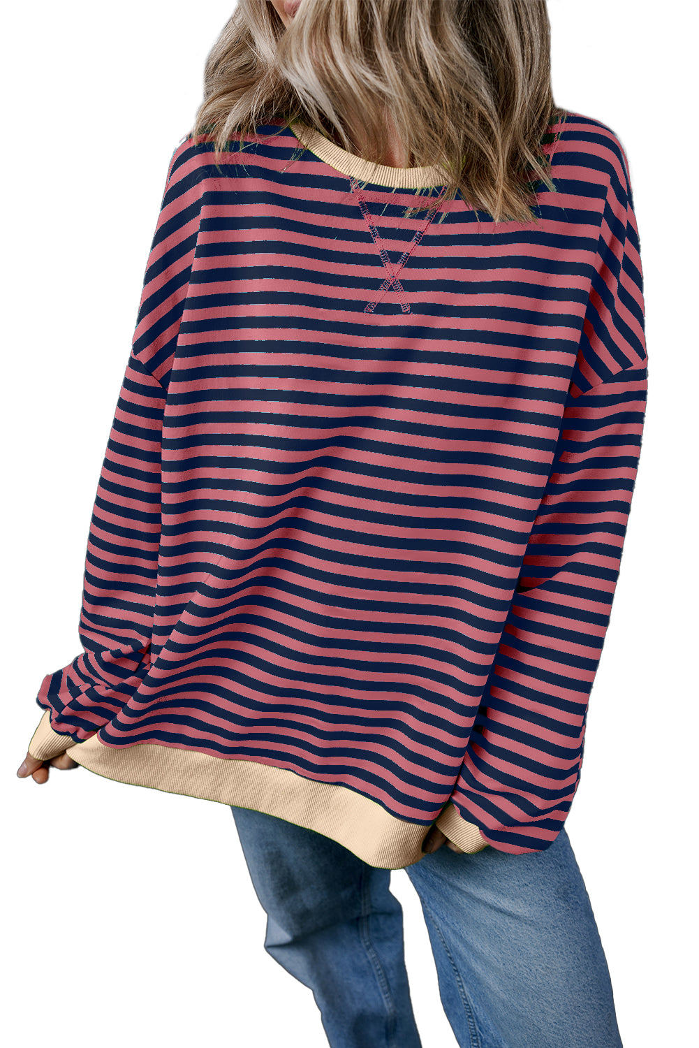 Black Stripe Contrast Edge Cross Seam Oversized Sweatshirt