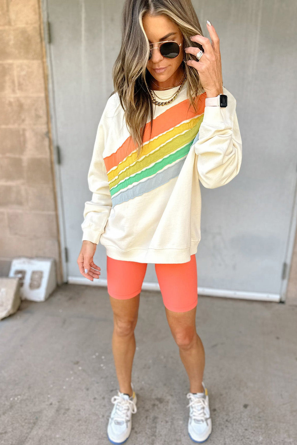 Beau Blue Rainbow Colorblock Pullover Sweatshirt