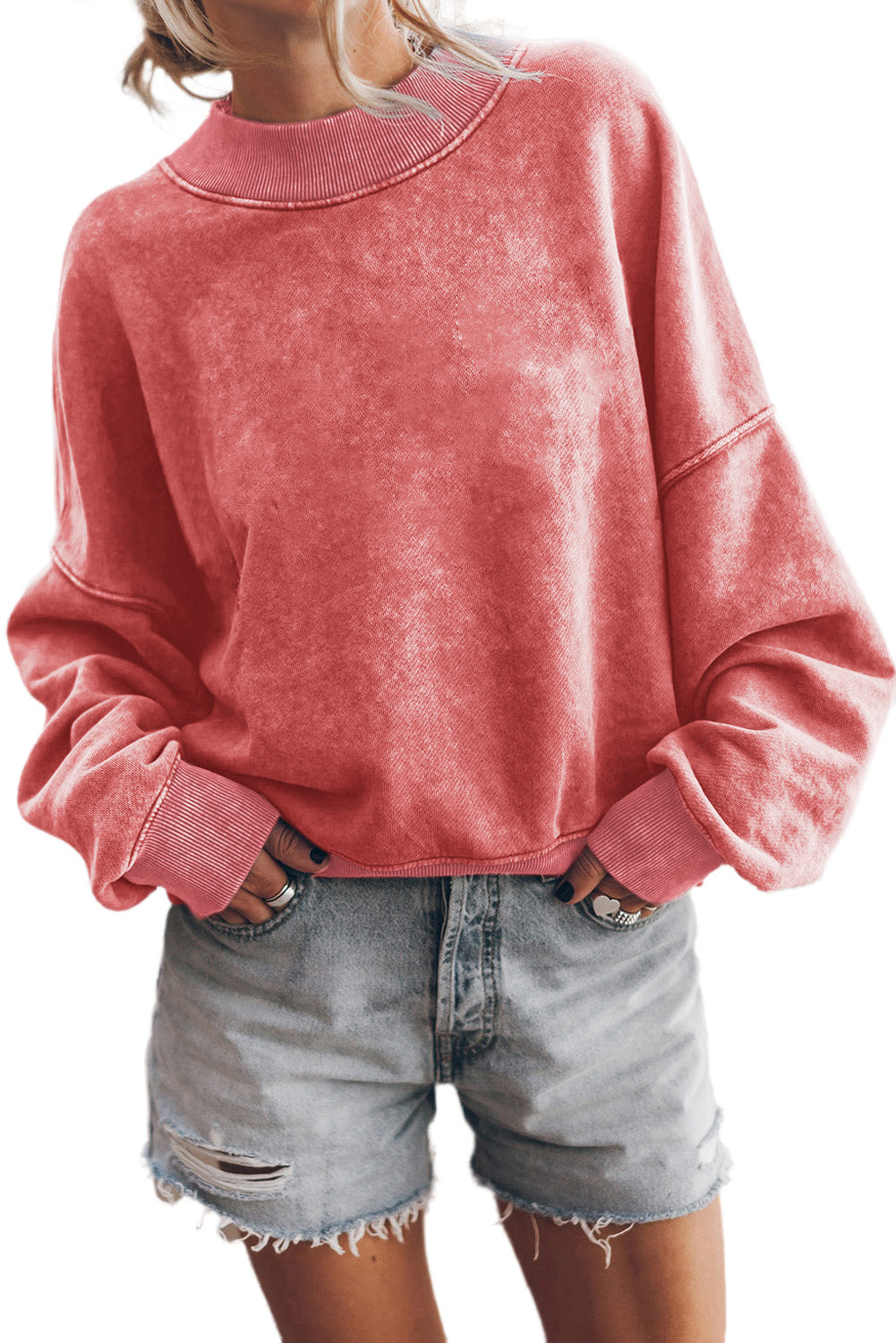 Orange Washed Drop Shoulder Crewneck Pullover Sweatshirt