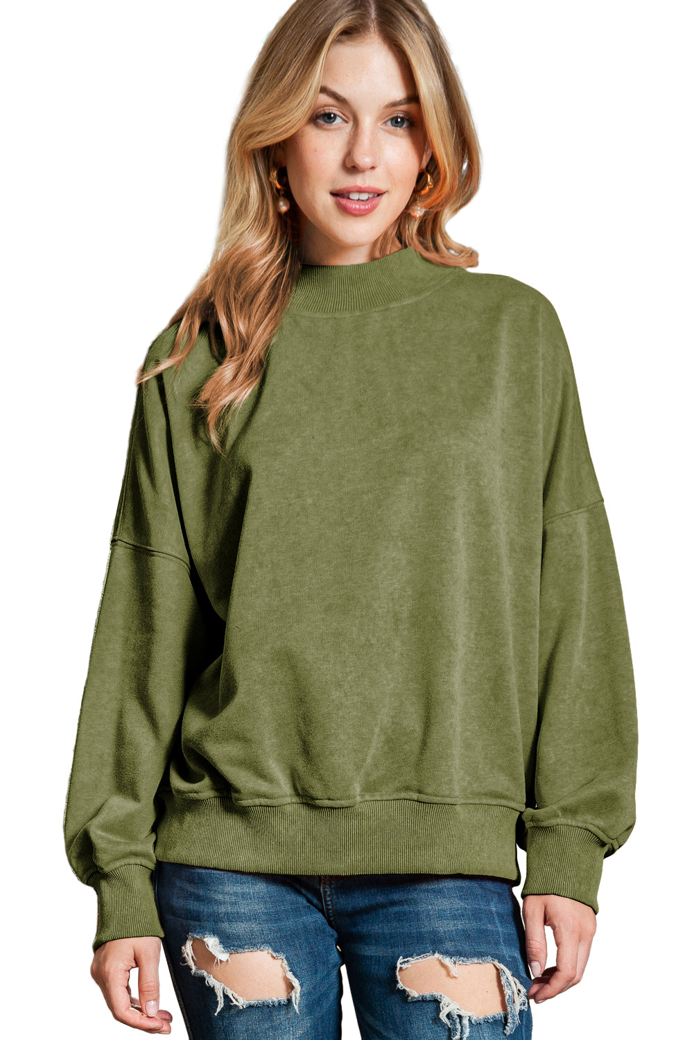 Orange Washed Drop Shoulder Crewneck Pullover Sweatshirt