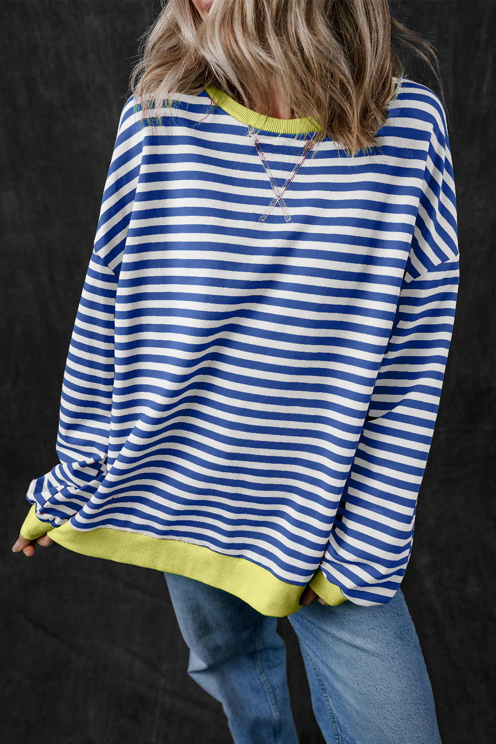 Black Stripe Contrast Edge Cross Seam Oversized Sweatshirt