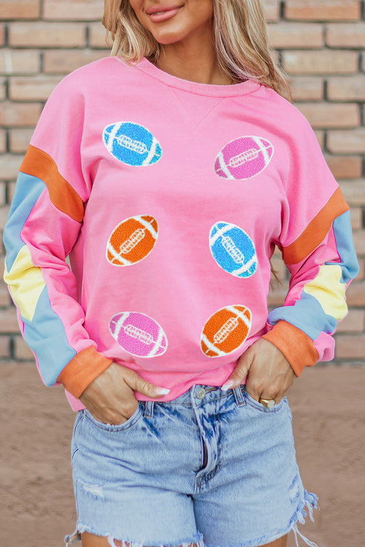 Pink Color Block Game Day Rugby Graphic Sweatshirt