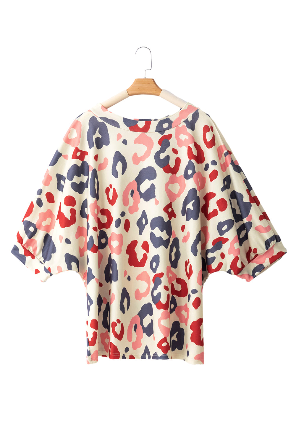 White Plus Size Colorful Leopard Print Batwing Sleeve Top