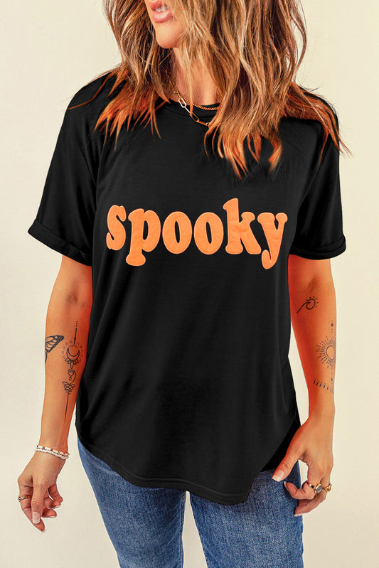 Black Casual Halloween Spooky Graphic Crew Neck Tee