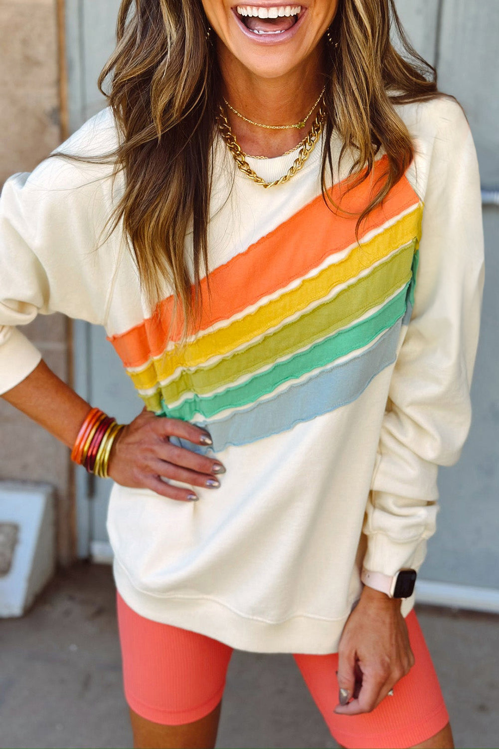 Beau Blue Rainbow Colorblock Pullover Sweatshirt