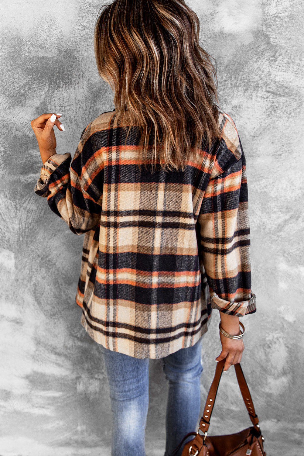 Brown Plaid Button Up Long Sleeve Flannel Shacket