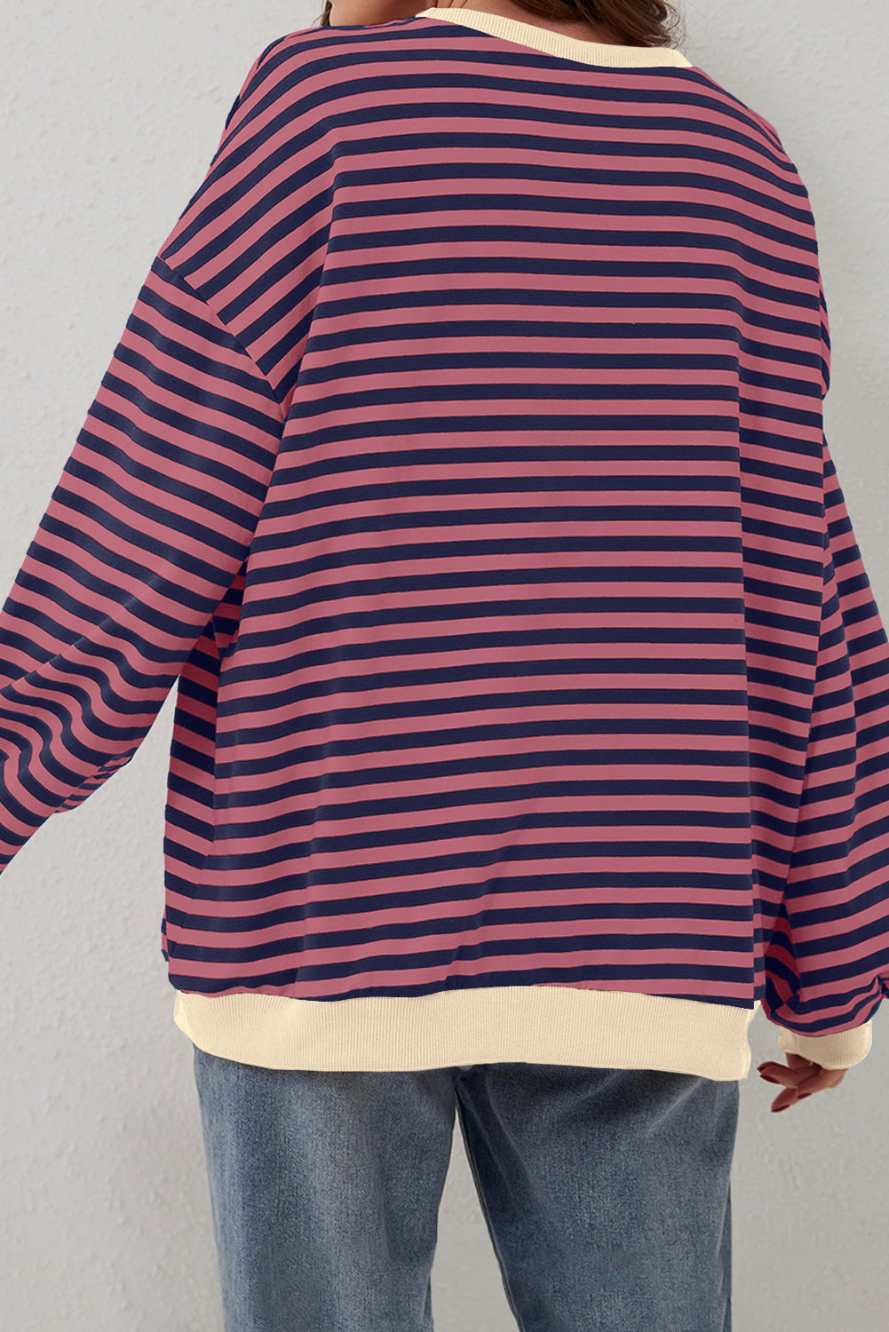 Black Stripe Contrast Edge Cross Seam Oversized Sweatshirt