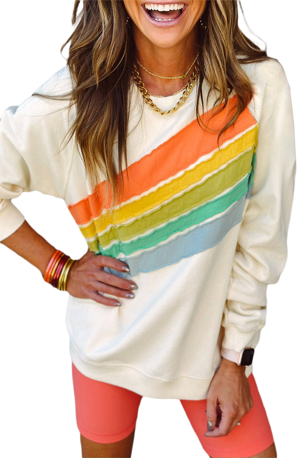 Beau Blue Rainbow Colorblock Pullover Sweatshirt