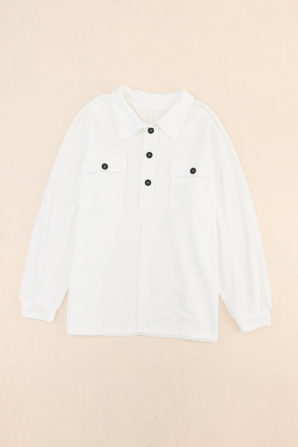 White Plus Size Long Sleeve Flap Pocket Henley Top